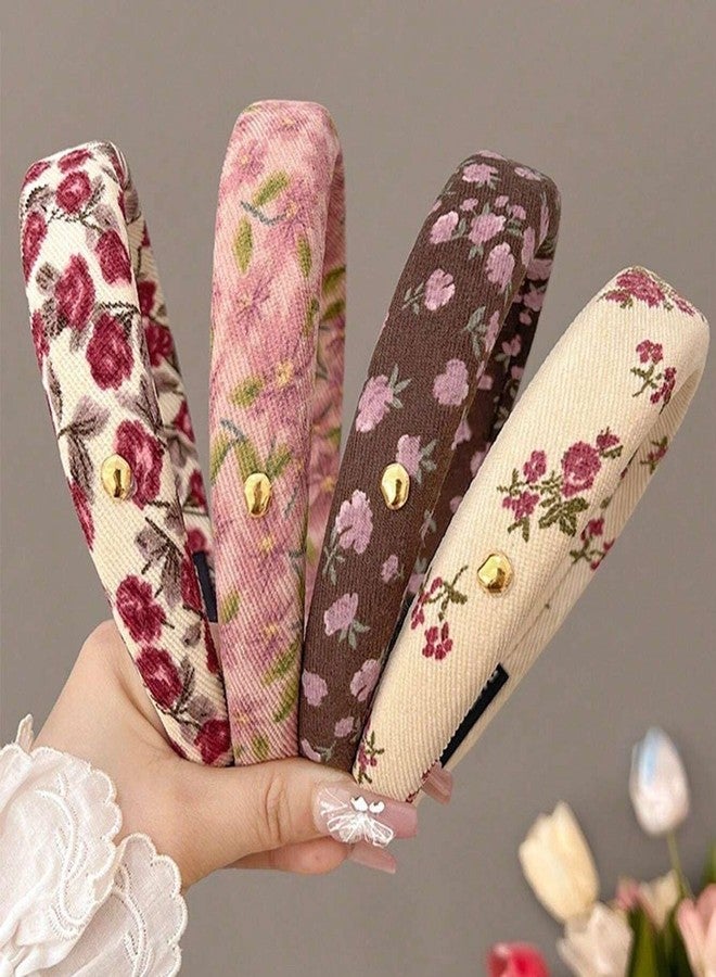 AIBFRID 4-Pack Trendy Vintage Floral Headbands for Women, Wide Soft Padded Boho Hair Bands, Retro Style Hair Accessories for Women & Girls, Ideal Gift - Image 1